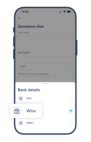 Use wire transfers to send money to USD